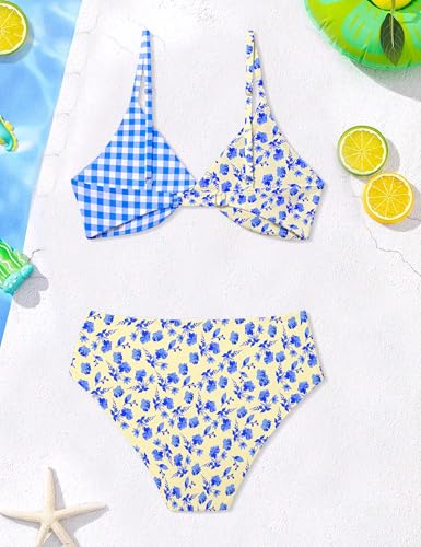 Image of Teen Girls Swimsuits V-Neck Bikini Set Bathing Suits Cross Straps Two Piece Swimwear with Drawstring