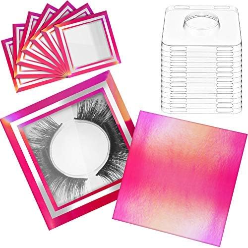 60 Pieces Eyelash Packaging Box 30 Soft Paper Lash Case Square False Eyelashes Packaging Empty Lash Case Eyelash Box Eyelash Holder Packaging Eyelash Box Case with 30 Lash Trays (Holographic Pattern)