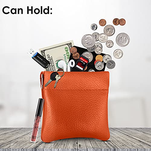 Image of Nabob Leather Genuine Leather Squeeze Coin Purse, Coin Pouch Made IN U.S.A. Change Holder For Men /Woman Size 3.5 X 3.5 (Orange)
