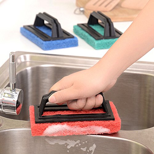 Scrub pad with Handle, Kitchen Bathroom Basin Bathtub Super Scrubber Cleaner, Scrub Sponge Brush with Handle Washing Brush (Set of 3)-image-11