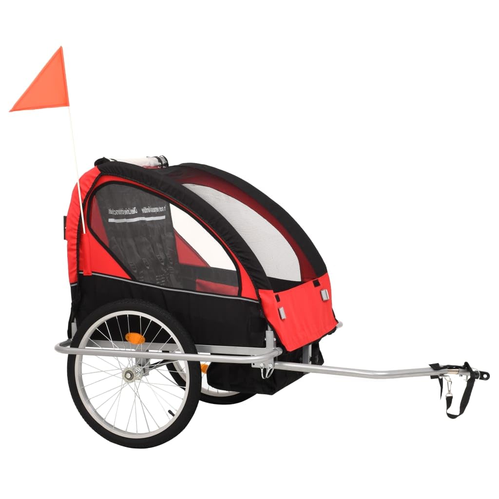 2-in-1 Kinder-Fahrradanhänger & Buggy, Schwarz und Rot, Artikelfarbe: Schwarz und Rot