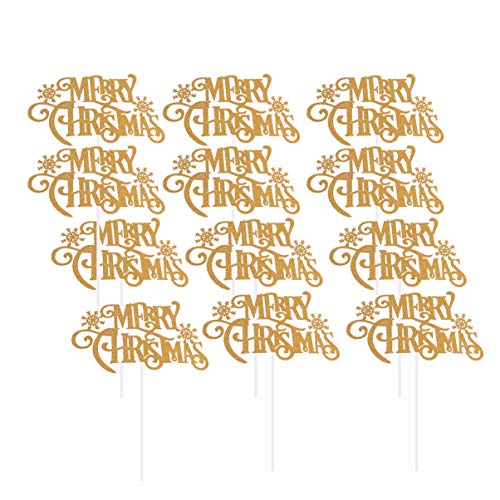 Toddmomy 12 Stuks Merry Christmas Cake Toppers Gouden Glitter Merry Christmas Cupcake Picks Voor Kerst Nieuwjaarsfeest - Image 3