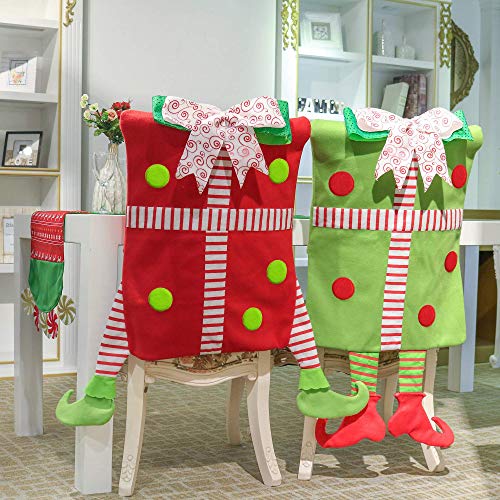 Valery-Madelyn-2-Pack-Delightful-Elf-Christmas-Chair-Covers-with-Elf-Legs-Dining-Chair-Slipcovers-Red-Green-White-Chair-Back-Covers-for-Xmas-Home-Kitchen-Decorations