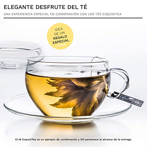 Creano Taza de Vidrio con Platillo y Tapa, Práctica para los Tés de Floración, ExqusiTea, Capuchino, Latte Macchiato… - Imagen 5