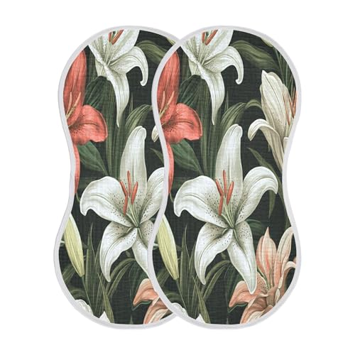 Pretty Lilies Baby Burp Cloths, Cotton Soft Absorbent Burp Cloth, Baby Bib Cloths Spit Up Rags for Newborn Boys Girls, 2 Pack, 22”x11”2