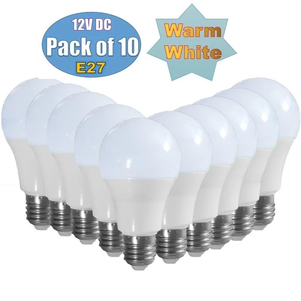 Niedervolt-Leuchten, 10er-Pack, 12 V DC-LED-Lampe, Aluminium-Glühbirne, E27-Fassung, Weiß/Warmweiß, für Innen- und Außenbereich, 3 W / 5 W / 7 W / 9 W / 12 W / 15 W, Haushaltslampen