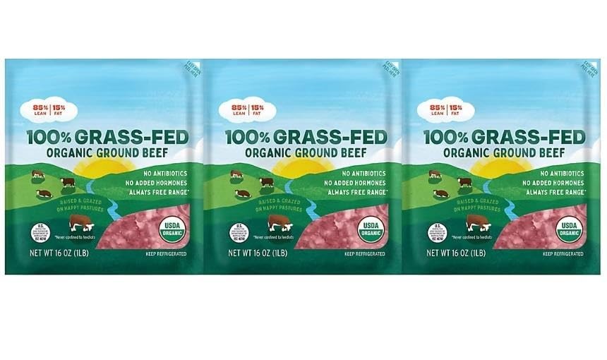 Organic Grass Fed 85% Ground Beef, Is U.S. inspected and passed by Department of Agriculture. Safe Handling Instructions: Keep refrigerated or frozen. 3 PK [ 48 oz, 3 lb ]