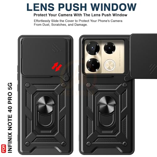 Image of Armor Bumper Back Cover Case for Infinix Note 40 Pro 5G Rotating Camera Cover, Ring Holder & Kickstand | Heavy Duty & 360 Degree Protection Infinix Note 40 Pro 5G Back Cover (Black)