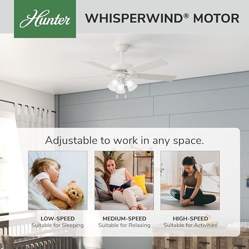 Image of Hunter Swanson, Indoor, Ceiling Fan, with LED Lights, 52 inch, Fresh White