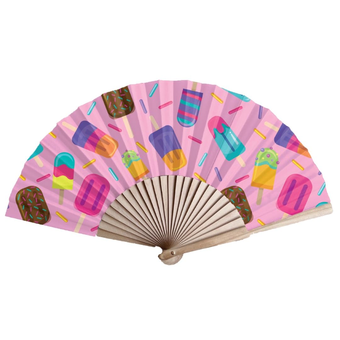 Pink Acorn Pattern Beech Wood Folding Hand Fan for Kids Adults Tensile Strength and Bending, 42cm