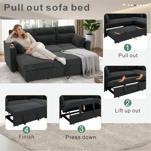 Image of KEIKI 82.5 inch Sleeper L Shaped Sofa with Pull Out Bed,