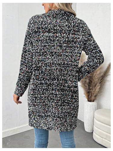 MakeMeChic Women's Popcorn Knit Open Front V Neck Cardigan Sweater Long Sleeve Drop Shoulder Outerwear3