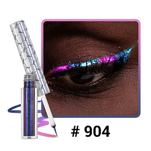 Charmacy Chameleon Glitter Liquid Eyeliner, Metallic Shade Color Shift Eye Liner, Highly Pigmented, 24H Long-Lasting, Waterproof And Anti-Smudge, Ultra-Fine Tip, Purple Gold Indigo 904 #TOP1