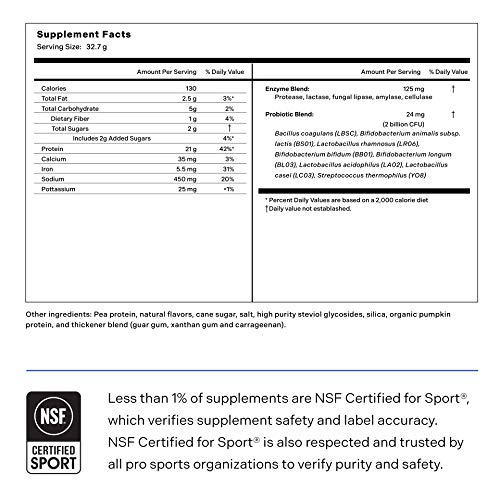 LADDER Sport 100% Plant-Based Protein Powder - 21g Protein, 4.5g BCAAs, 9g EAAs, 2 Billion CFU Probiotics, No Artificial Sweeteners, NSF Certified for Sport (Vanilla)