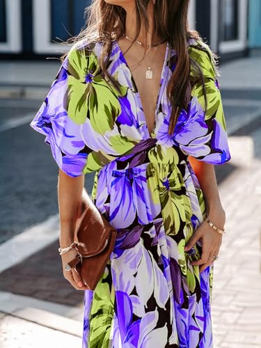 Womens V Neck Flutter Sleeve Boho Midi Dress Summer Wedding Guest Beach Party Long Dresses4