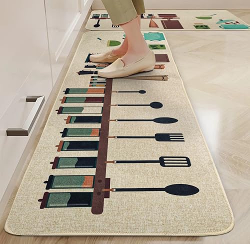 Image of Yellow Weaves- Non-Slip Kitchen Floor Mats, Water Absorbent, Rugs,Standing Jute Mats for Kitchen, Office, Sink and Laundry Room, Beige Culinary (Pack of 2)