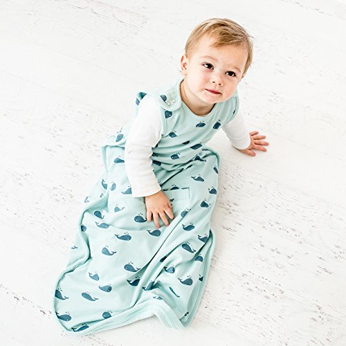Image of Woolino 4 Season Ultimate Baby Sleep Sack - Merino Wool Baby Sleeping Bag, Organic Cotton Outer, Temperature Regulating Wearable Blanket, All Season, 2 Months-2 Years - Whales