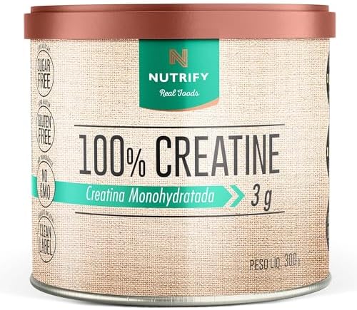 Nutrify - 100% Creatine 3g de Creatina por Dose - Suplemento Alimentar para Suporte Energético - Sem Glúten, Sem Lactose, Sem Açúcar, Vegana - Lata 300g