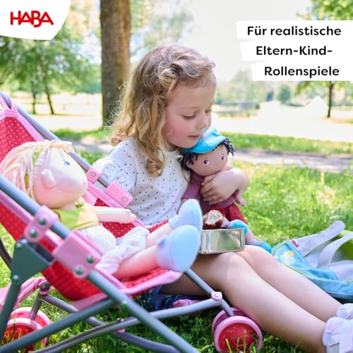 HABA Puppenbuggy Jule – Faltbarer Puppenwagen mit gepolsterten Griffen und waschbarem Bezug – Für Puppen und Stofftiere bis 45 cm – Puppenzubehör für Kinder ab 3 Jahren – 1303815001