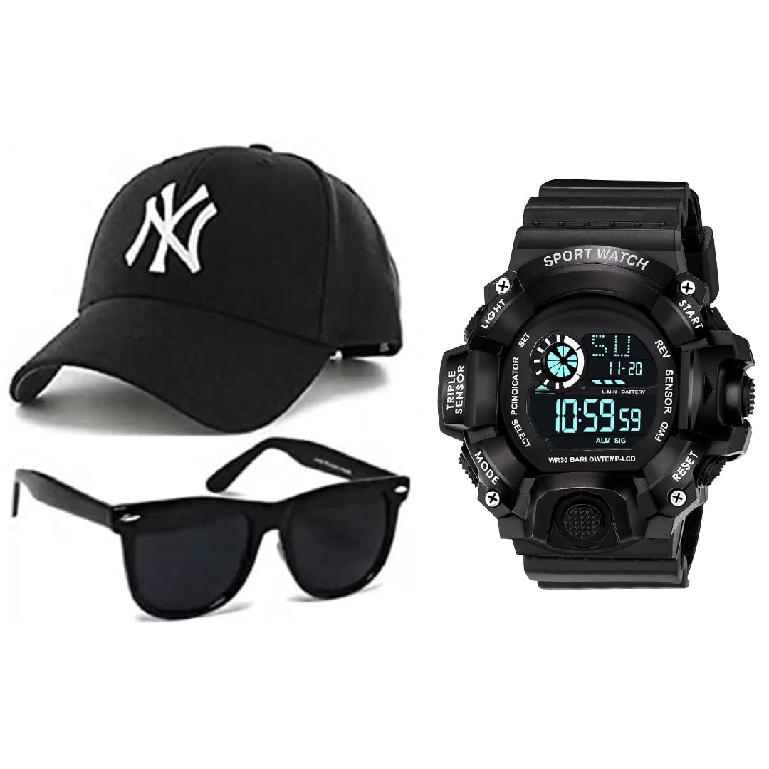 PUTHAK Combo Pack of 3 Stylish Dial Watch, Stylish Sport Baseball Cap & Stylish Aviator Wayfarer Sunglass for Mens and Boys (Pack of 3) PTHK-1745 (B09JCNFSZP) Amazon Price History, Amazon Price Tracker