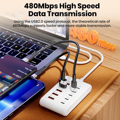 Image of 10 Ports: 5 Type-C PD and 5 USB-A Interfaces, Suitable for Laptops, Tablets, and Multiple Devices. A Compact Power Hub for Your Workspace, Featuring Fast Charging, a Power Adapter (5USB+5Type C)
