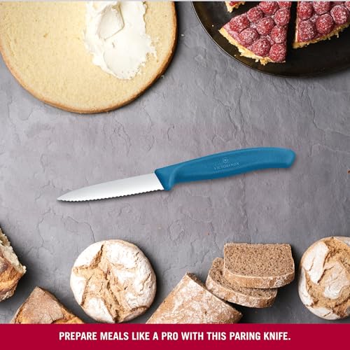 Image of Victorinox Swiss Made, Stainless Steel Swiss Classic Paring Knife, 8 cm, Wavy Edge with Pointed Tip, Professional and Household Use, Kitchen Tools & Items, Blue, 6.7632.C1 | Multipurpose Knife