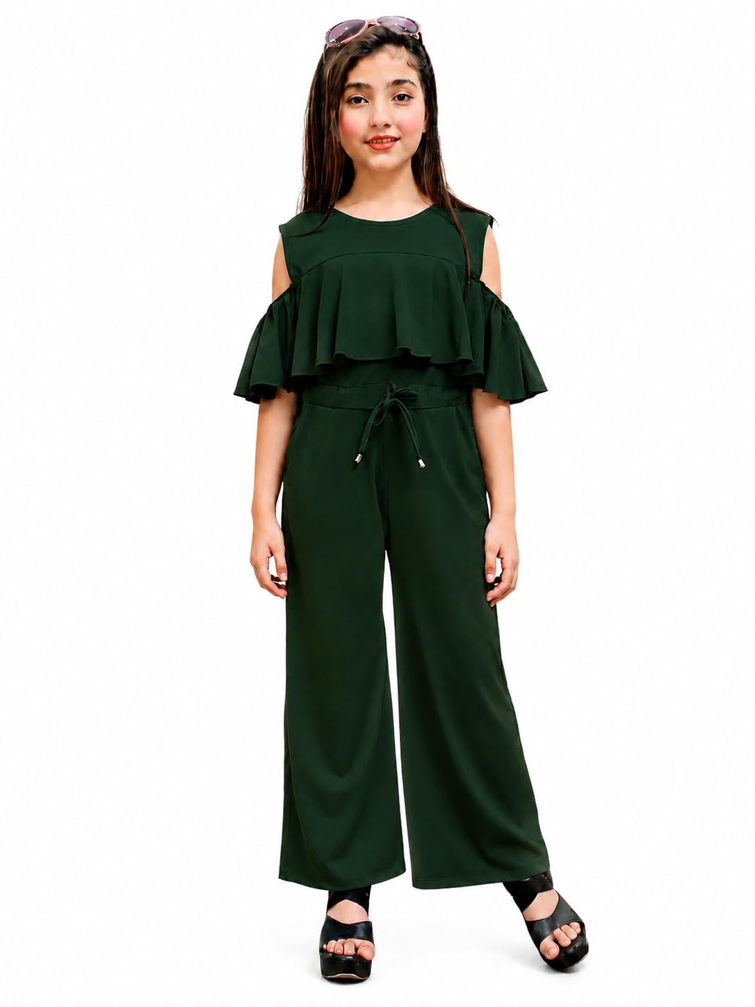 OX-Girls Round Neck Cold-Shoulder Sleeves Basic Jumpsuit-200-picture-33