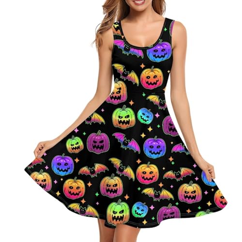 Image of TOADDITDO Women's Sleeveless O Neck Beach A-Line Party Coctail Tank Dresses Flared Sundress