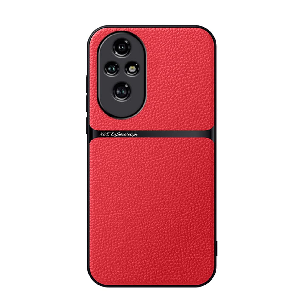 Kepuch Case Compatible for Honor 200 Pro - Litchi Grain Magnetic Holder Built-in Metal Plate Cover Bumper - Red