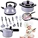 Produktbild Cestbon 10 Stück Spielzeug-Zubehör Kochgeschirr Töpfe und Pfannen Set Kids Chef Rollenspiele für Jungen und Mädchen,Grau