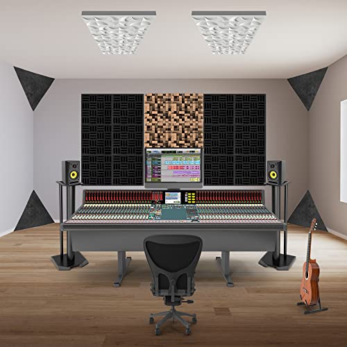 Image of Foroomaco Triangular Pyramid Bass Traps for Ceiling Corners, 4 Pack, Black | 16.5 in face, 12 in deep sound absorbing acoustic foam for bass control in studios, podcast rooms and home theaters