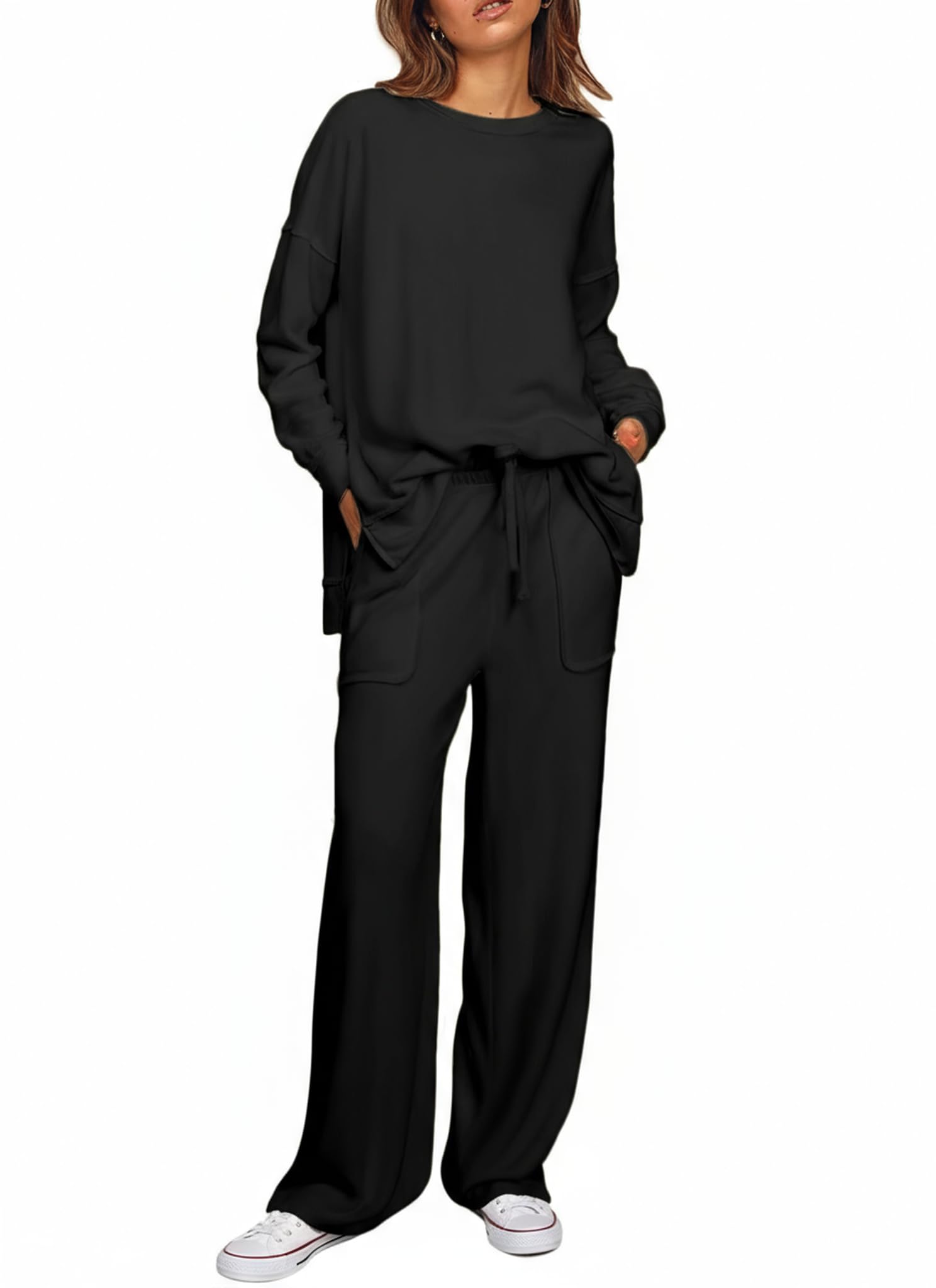 ETCYY NEW Lounge Sets for Women 2 Piece Outfits with Side Split Sweatshirt Tops and Wide Leg Sweatpants