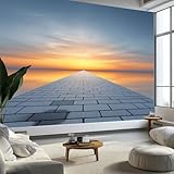 Papier peint intissé carrelage couloir coucher de soleil, fresque murale design surréalisme pour chambre et bureau - papier peint facile à poser - décoration murale amovible 300 x 210 cm (L x H)