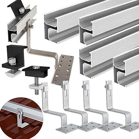 Für 2x PV Modul Solarmodul Halterung Montageschiene Solarschiene Set Ziegeldach 30MM,Befestigung Schiene Dachhaken, Befestigungssystem Solar Alu Halterung Cover