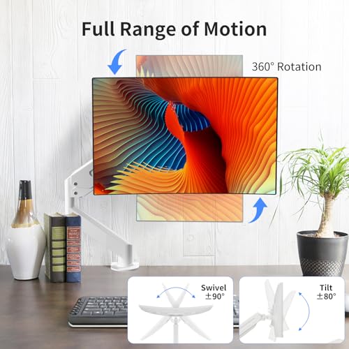Image of Suptek Monitor Mount Gas Spring Monitor Arm Desk Mount Fully Adjustable Fits 17 20 22 23 24 26 27 32 35 inch Monitors Weight Capacity up to 24.25 lbs, White