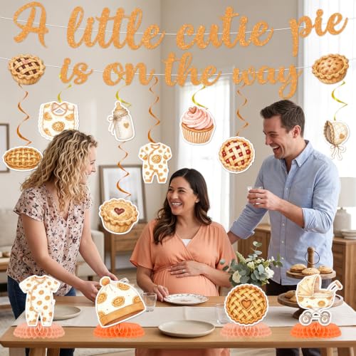 Image of Cutie Pie is on The Way Baby Shower Banner Honeycomb Set 14pc