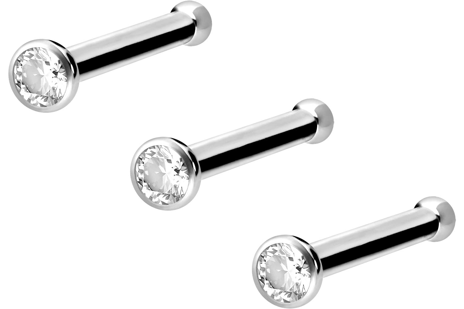 PIERCINGLINE Juego de 3 piercings para la nariz de titanio con cristal | Piercing para la nariz | Selección de colores, Titanio,