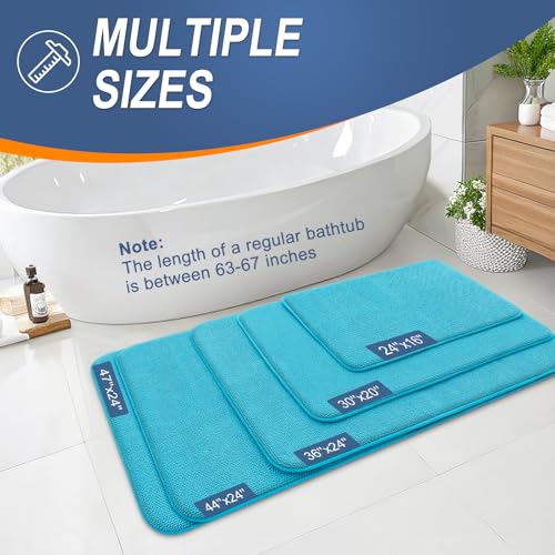 Image of OLANLY Thick Memory Foam Bath Mat Rug 30x20, Extra Soft Absorbent Bathroom Rug, Quick Dry Bath Mats, Non-Slip, Machine Washable Carpet for Bathroom, Tub and Shower, Home Decor Accessories, Aqua Sky