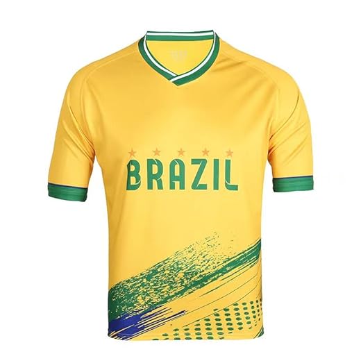 YuanDiann Qatar Coupe du Monde Football T-Shirt Fans Manche Courte Col Rond Loose Stretch Sport Casual Tee Shirt Impression Respirant séchage Rapide Jersey Maillot Entra頽ementBr閟il S