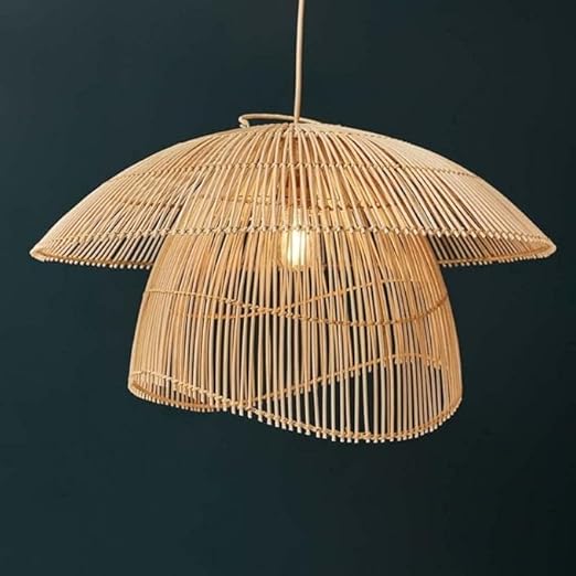 A J Quality Rattan Cane Webbing Bamboo Premium Ceiling Light Hanging Pendant lamp for Indoor Lighting (20