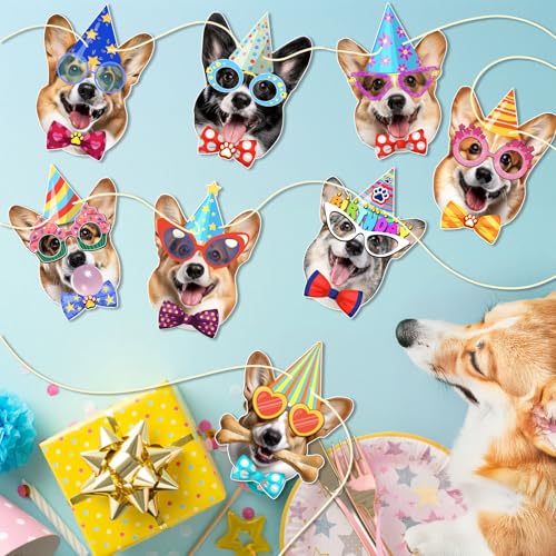 Image of Corgi Birthday Garland - Photographic Corgi Faces Birthday Banner, Funny Welsh Corgi Bday Party Decoration for Corgi Lovers, Easy Assembly, Reusable Corgi Party Decor