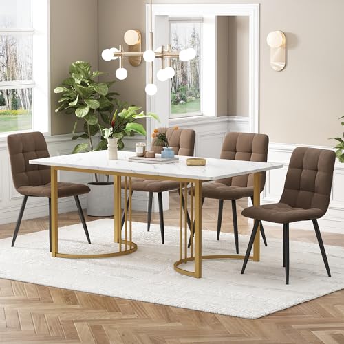 KUAKE Ensemble de table à manger avec 4 chaises 140 x 80 cm, ensemble de salle à manger avec 4 chaises en velours, table de cuisine pour la maison et la...