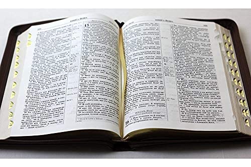 Ukrainian Bible / leatherette brown soft cover / 075Zti Large Size 18X25 cm / Colour brown, olives/ with References / Zipper, Golden Edges with Thumb Index / Color maps/ Біблія      Imitation Leather