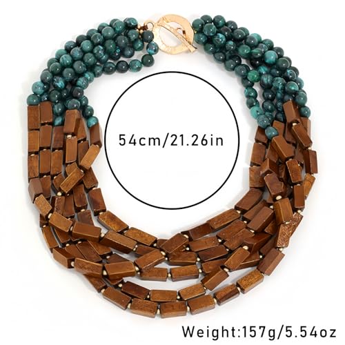 Wooden Beaded Layered Necklaces for Women,Turquoise Bohemian Chain,Statement Necklace for Women3