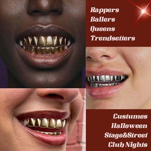 UBGICIG Grillz Grill Set, Dental Grills for Your Teeth Diamond, Grillz Teeth Men, Vampire Fake Halloween Teeth Caps Jewelry3