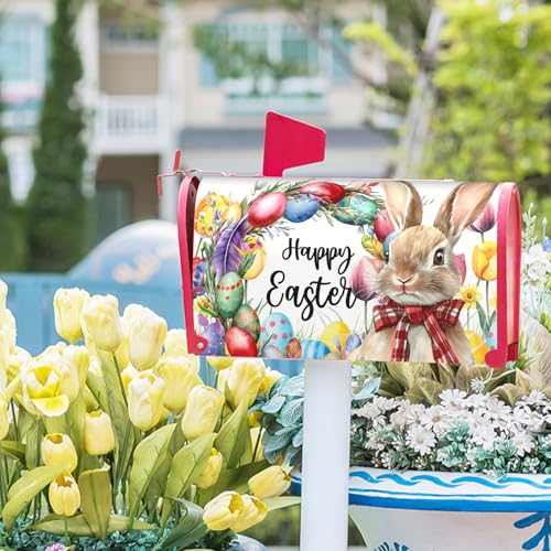 Image of Easter Mailbox Covers Magnetic Standard Size 18 X 21 Inch Egg Bunny Floral Magnetic Mailbox Covers Spring Easter Mailbox Wraps Post Box Cover Decoration Outdoor Garden Home Yard Outside