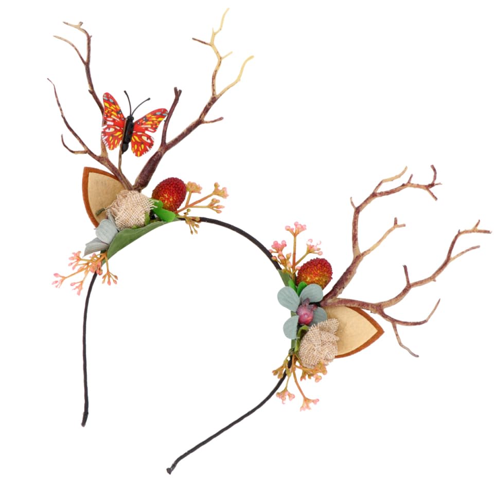 FOMIYES Geweih Blumenstirnbänder, Rentier Stirnband mit Blumen, Hirschhorn, Zubehör für Mottoparty, Karneval