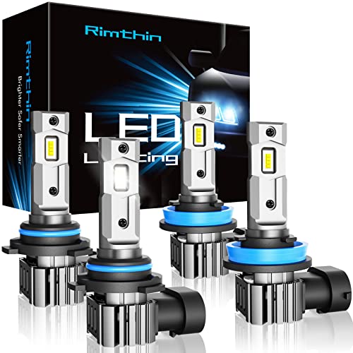 Rimthin 9005/HB3 H11 LED Headlights Bulbs Combo, Led Lights High Low Beam Replacement, Super Bright Cool White, Led Headlights Bulbs, Plug and Play, Pack of 4