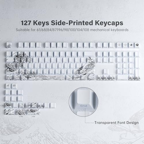 XVX Shine Through Keycaps - Conjunto de subteclas PBT Dye Sub, teclas de impressão lateral, 127 tecl