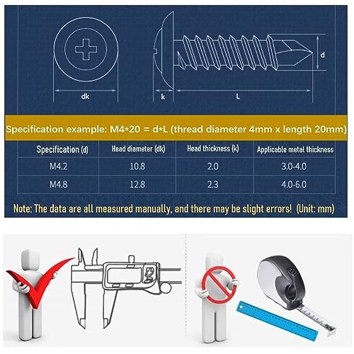 SYDARSYN Cross Pan Head Self Tapping Self Drilling Screws 304 Stainless Steel Wafer Head Phillips Sheet Metal Tek Screws M4.2x25mm (20 pcs) - Image 4